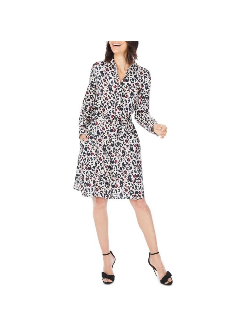 Foxcroft Ivory Leopard Print Collared Shirt Dress